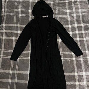 Black Hooded Duster Cardigan – Cozy & Versatile ✨